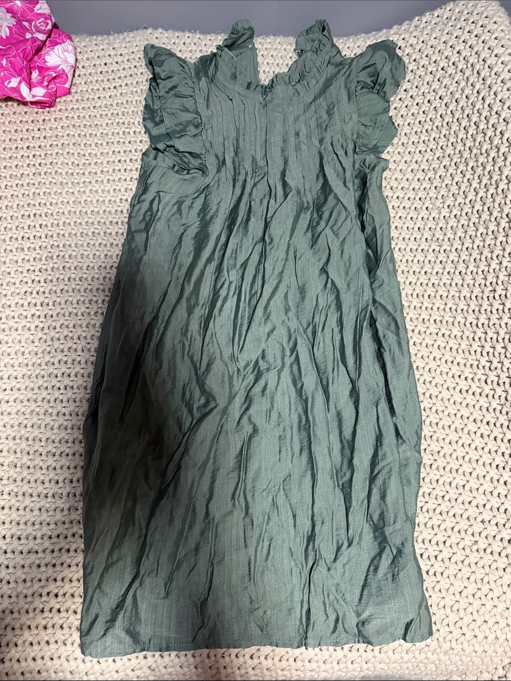 Girls' Olive Green Ruffle Sleeve Casual Dress